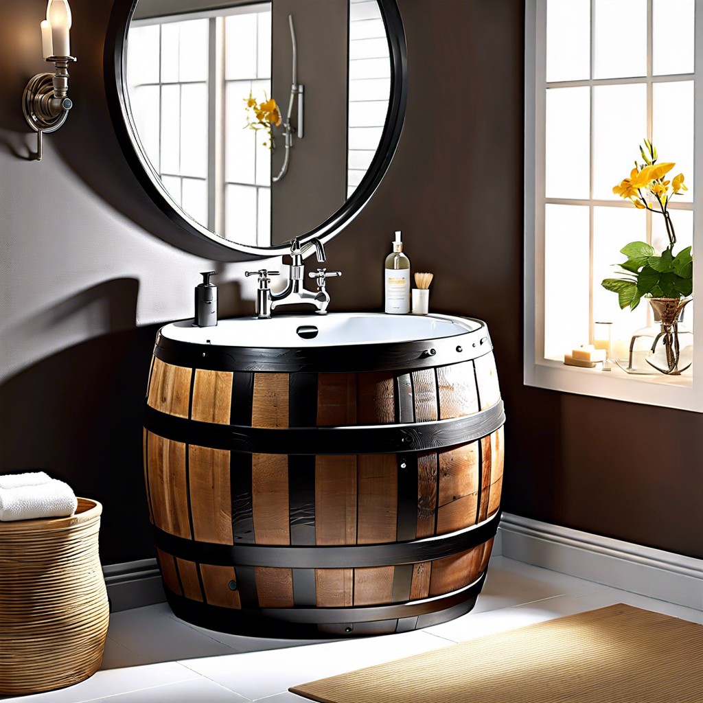 repurposed wine barrel sink