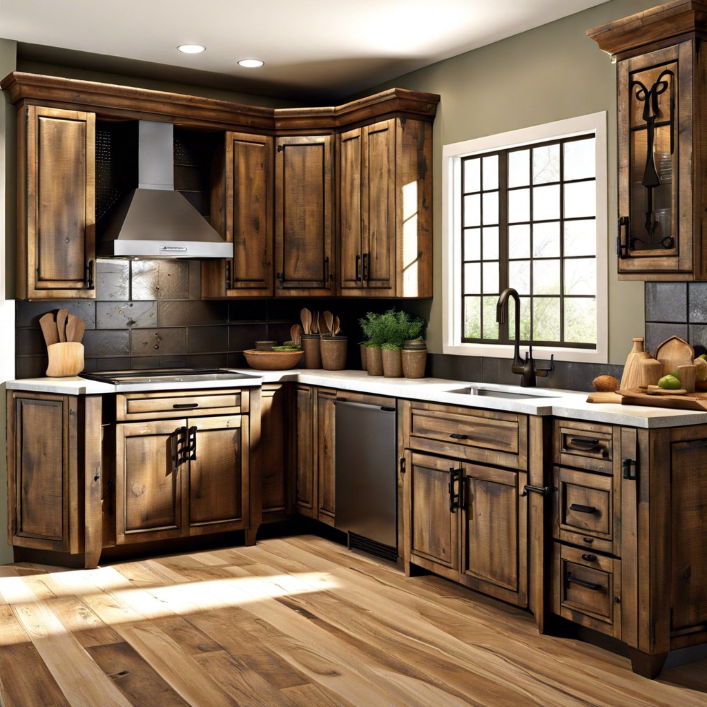 rustic charm distressed wood cabinets with iron handles