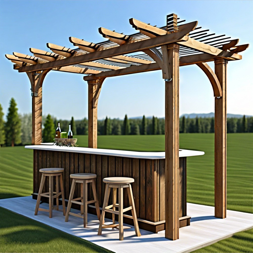 rustic wooden pergola with a bar area