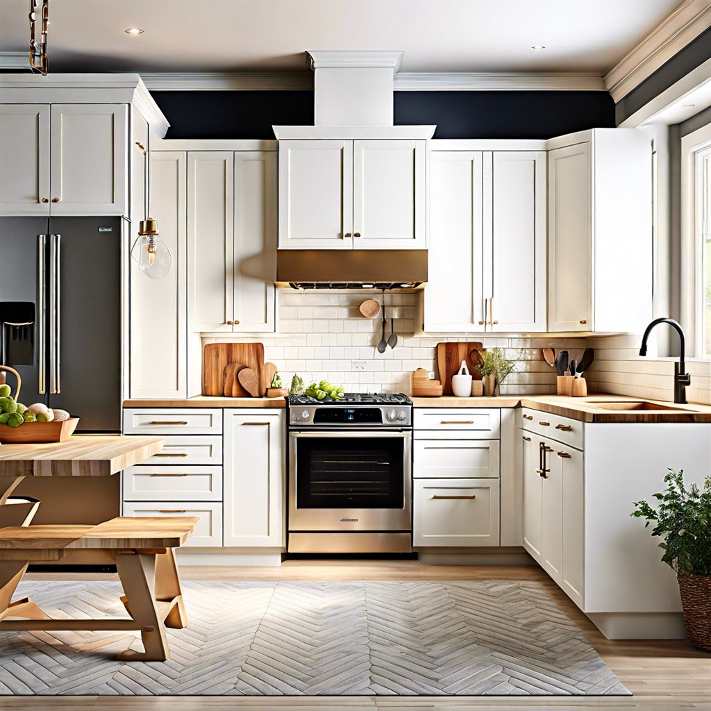 scandinavian simplicity matte white cabinets with light birch butcher block