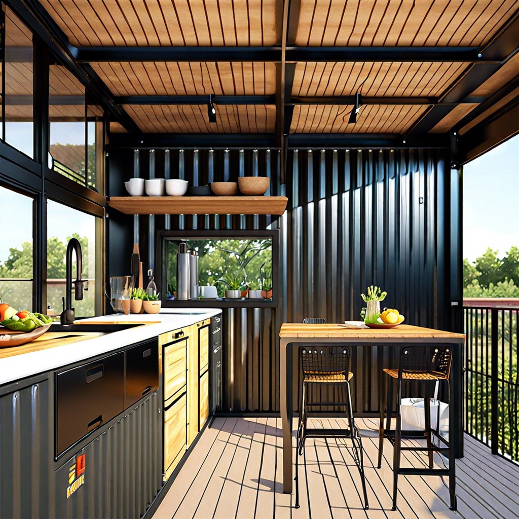 shipping container kitchen with roof deck