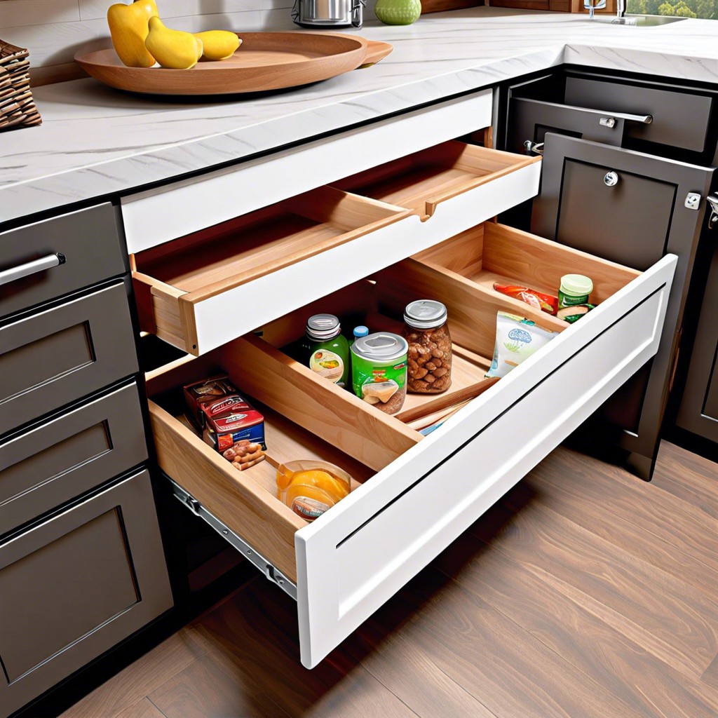 sliding pantry drawers under benches