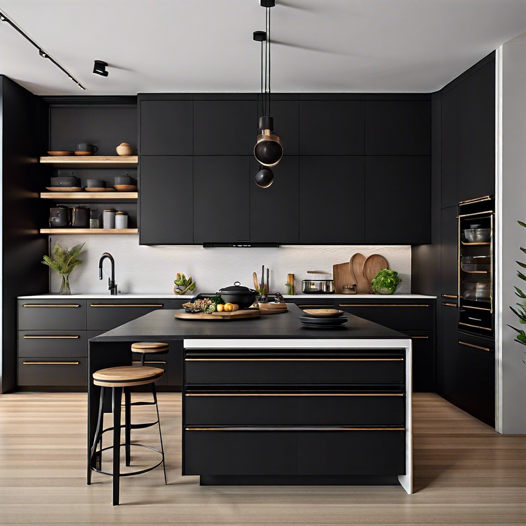 textured black with open shelving