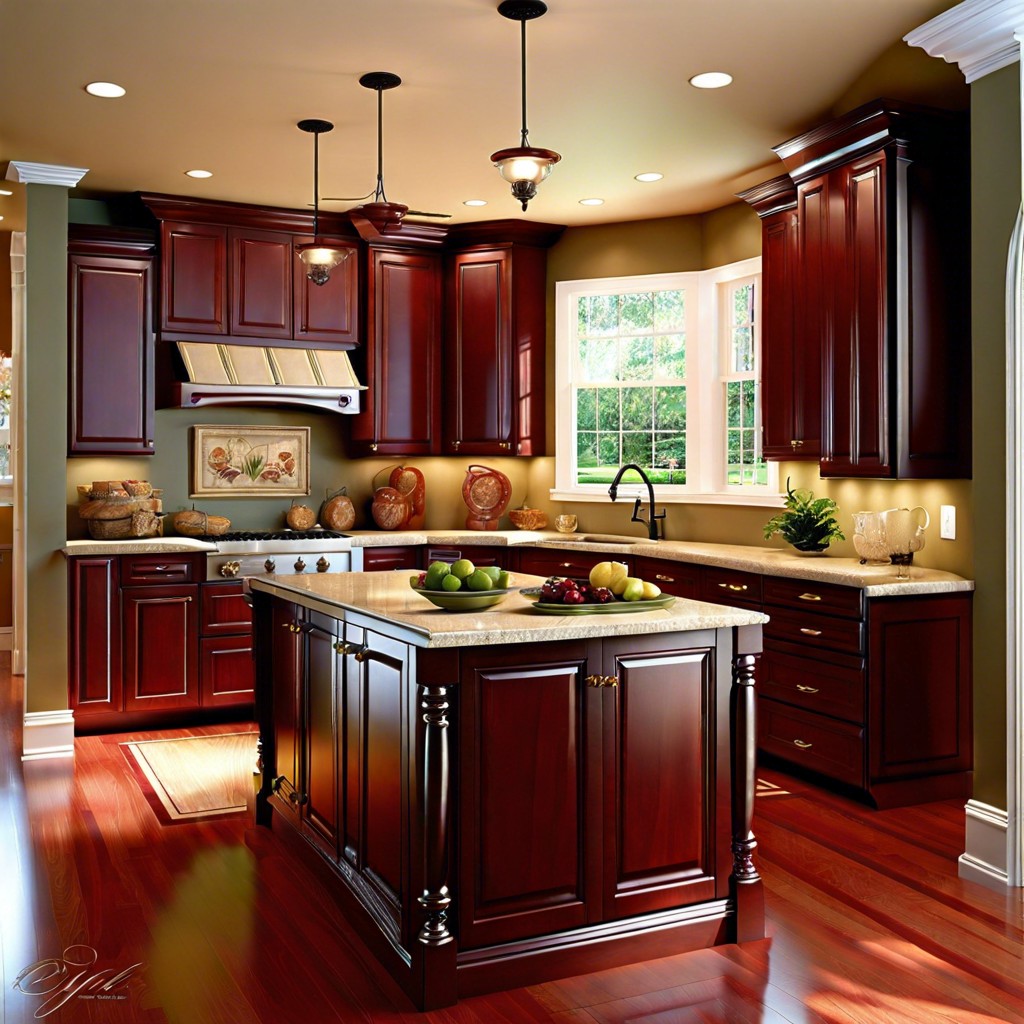 traditional colonial cherry wood cabinets with classic molding