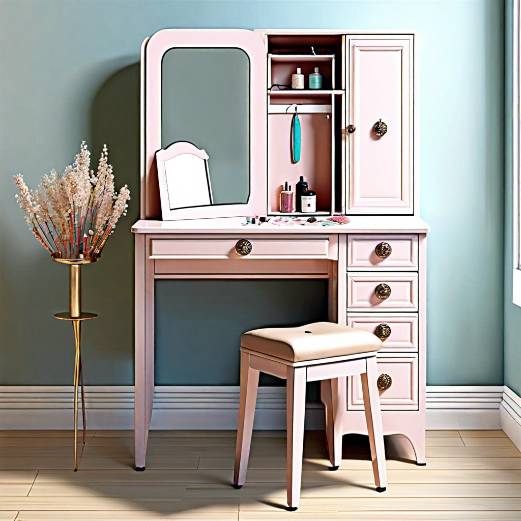 transform into a vanity with a mirror and storage for beauty supplies