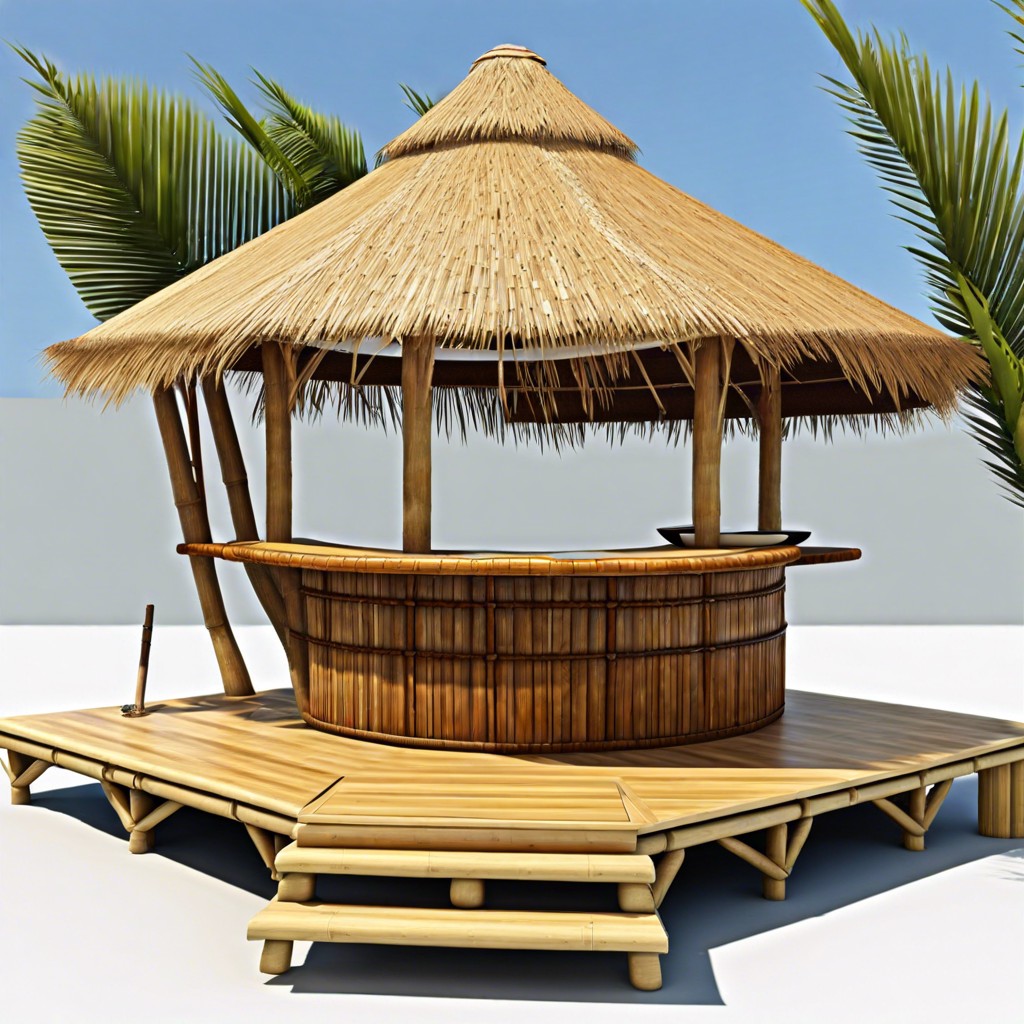 tropical tiki hut with bamboo countertops