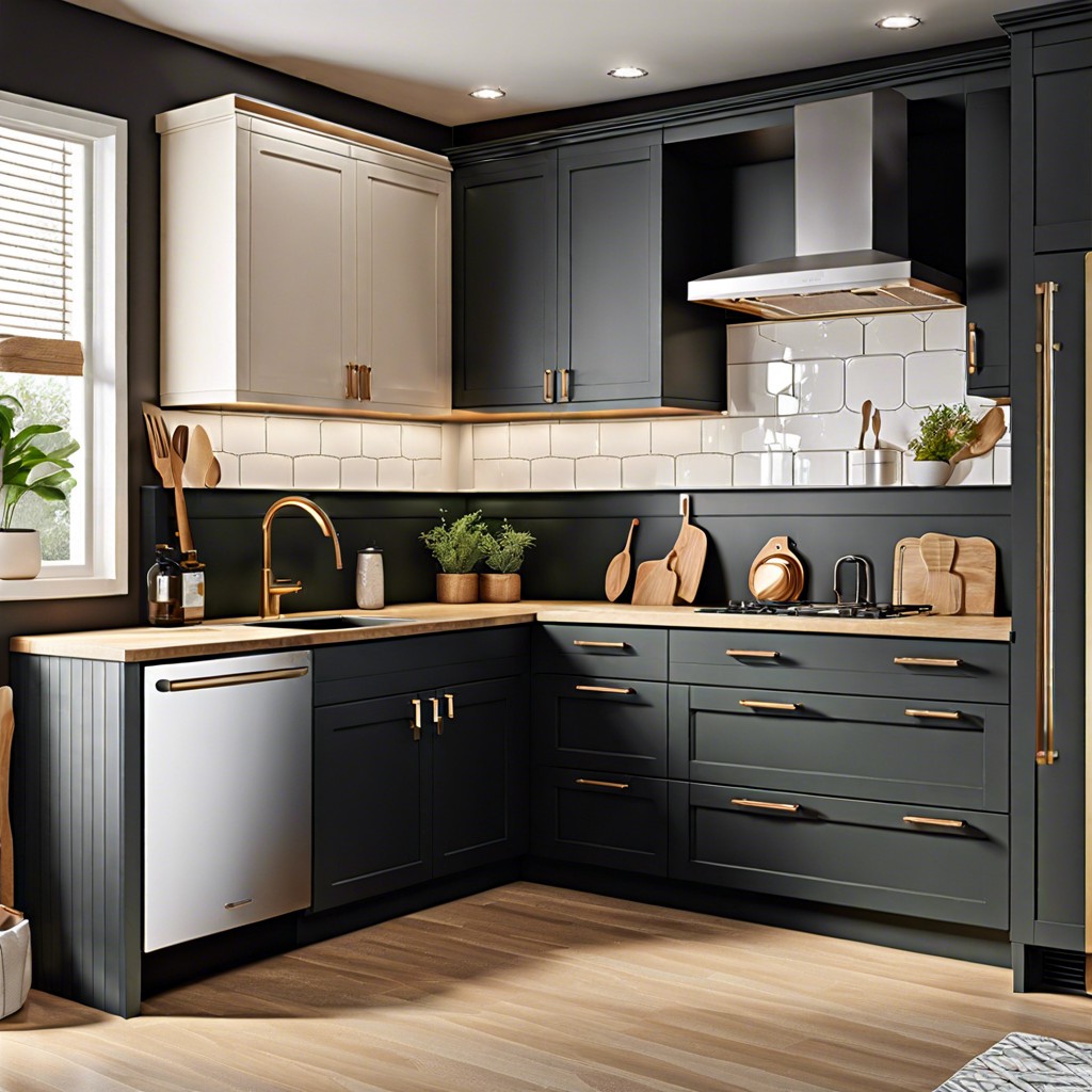 two tone cabinets dark gray on bottom light gray on top