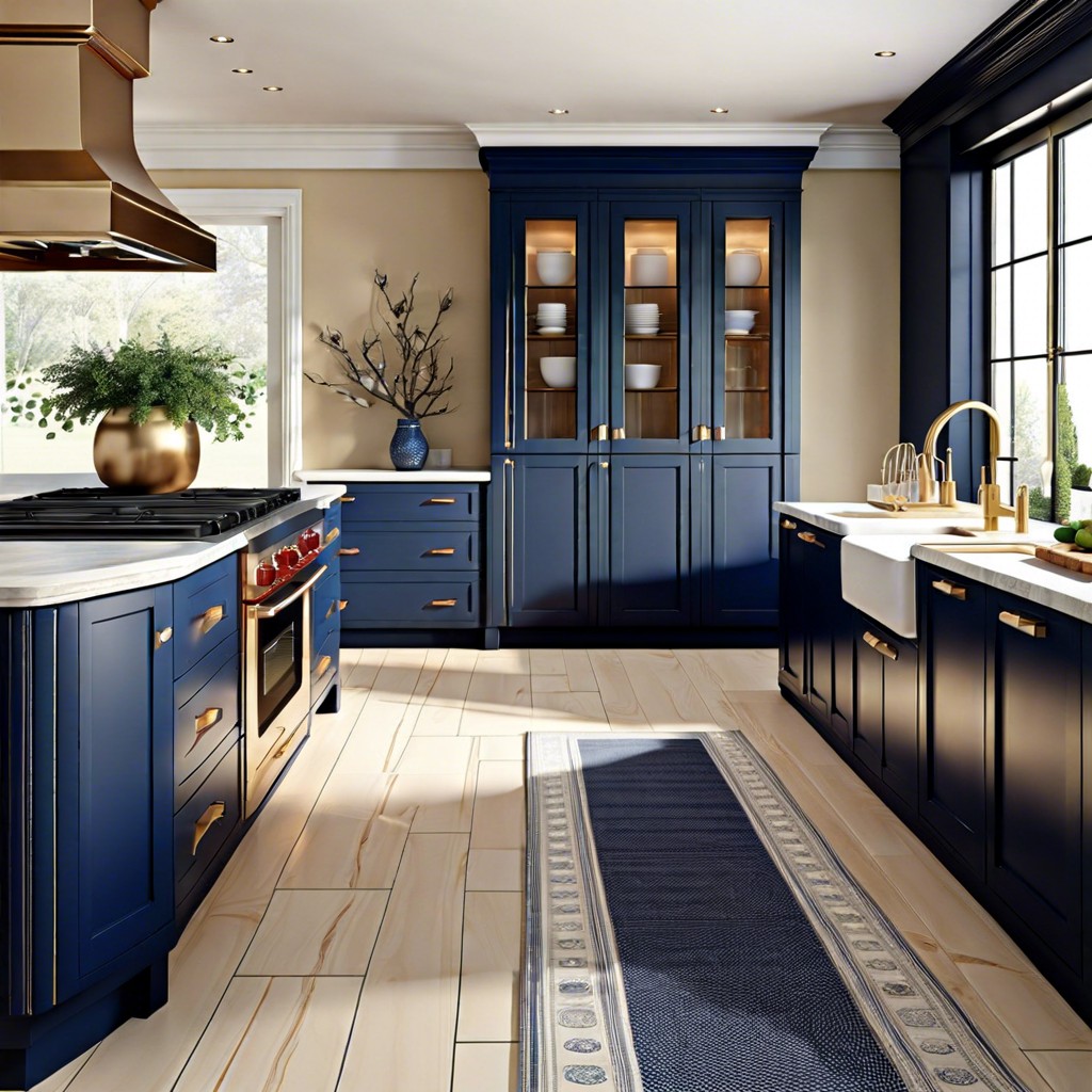 two tone cream and navy cabinets