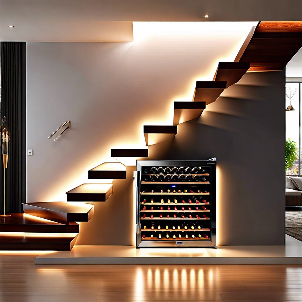 under staircase wine cooler with led backlighting