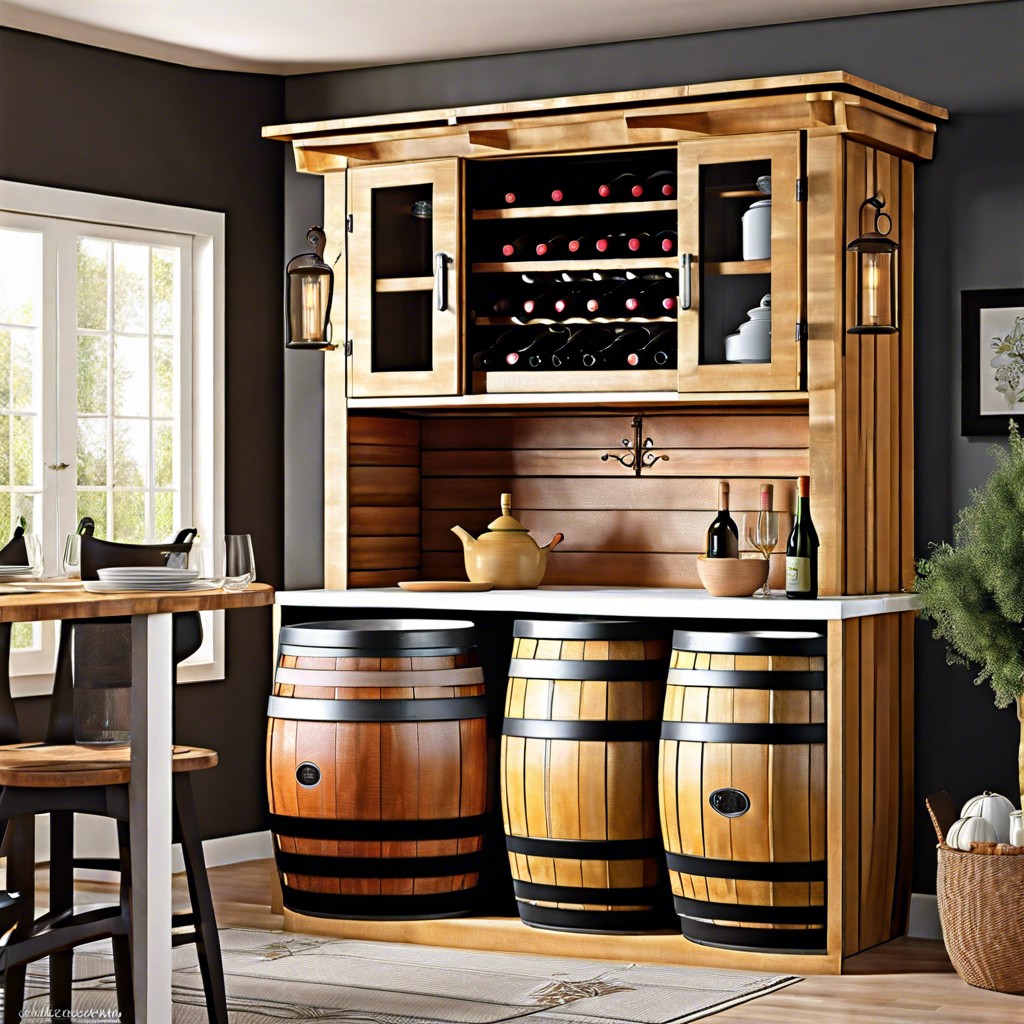 upcycled wine barrel hutch