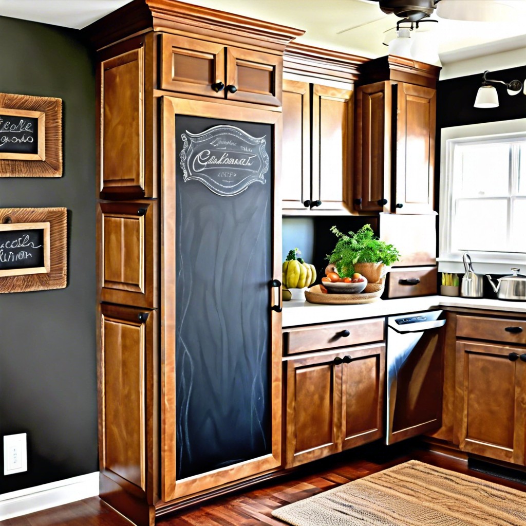 use chalkboard paint on end panels for notes and recipes