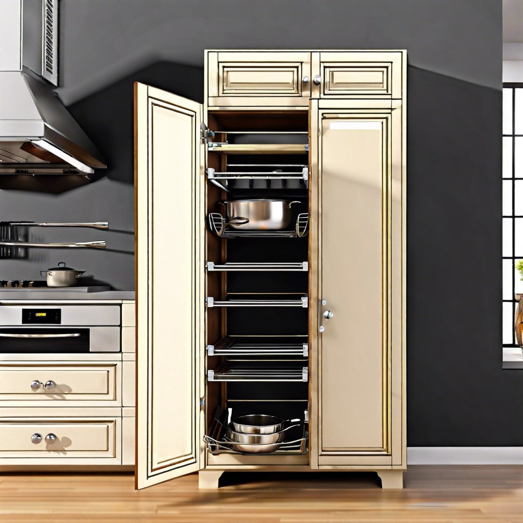 vertical pan racks inside cabinet doors