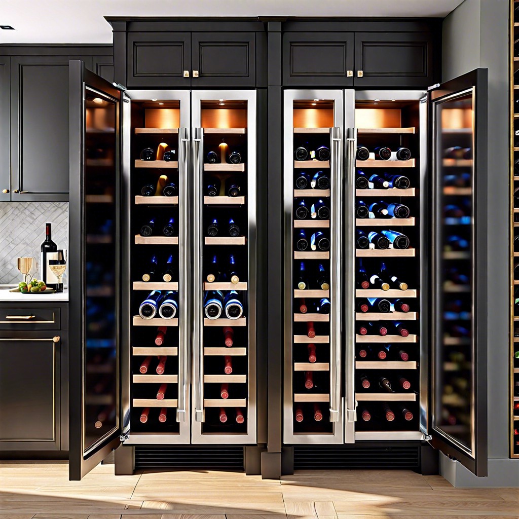 vertical pull out wine cooler in a custom cabinet