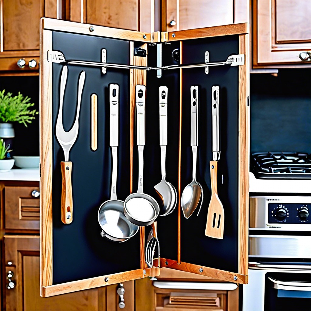 vertical utensil storage with magnetic strips