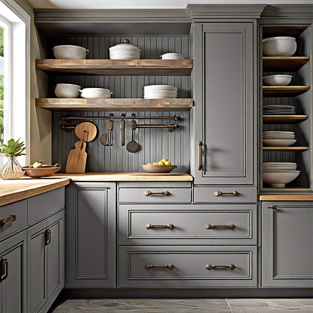 weathered gray with vintage style handles