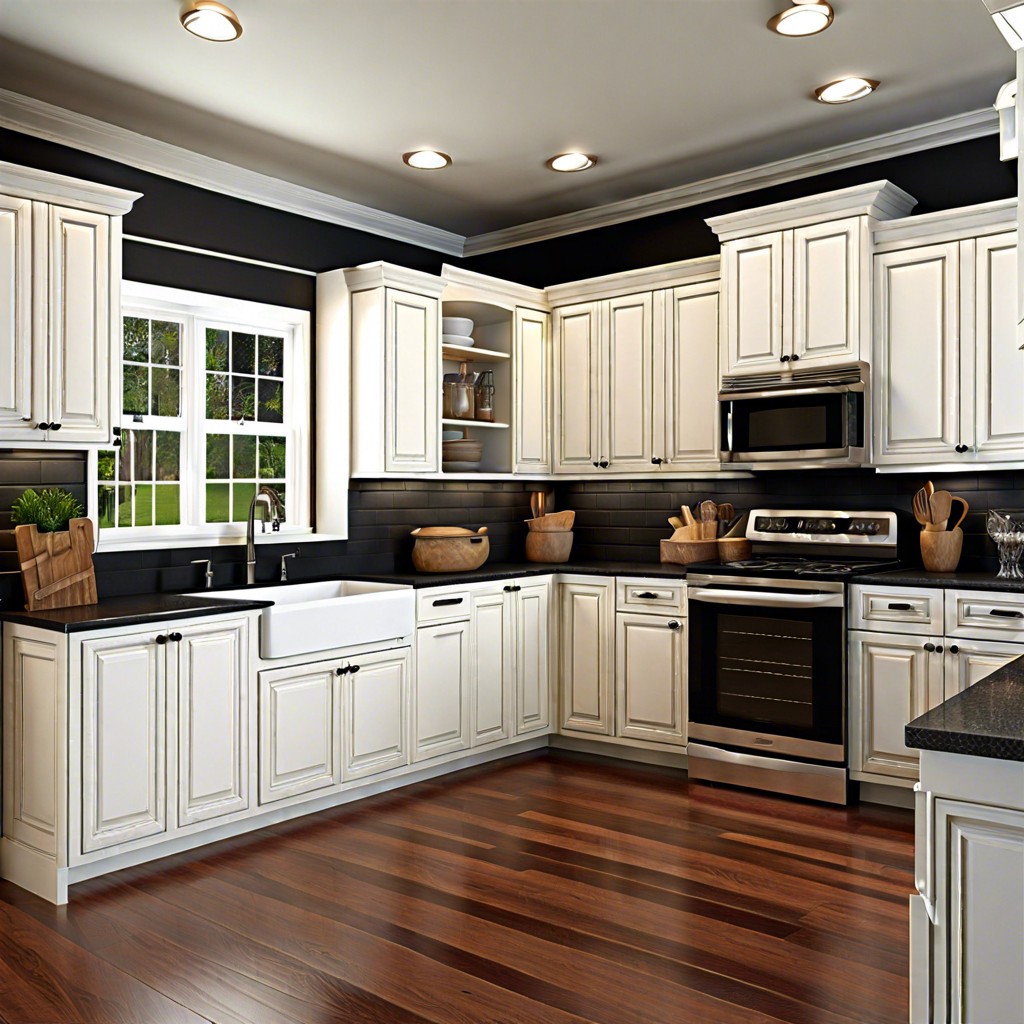 white cabinets with a dark island