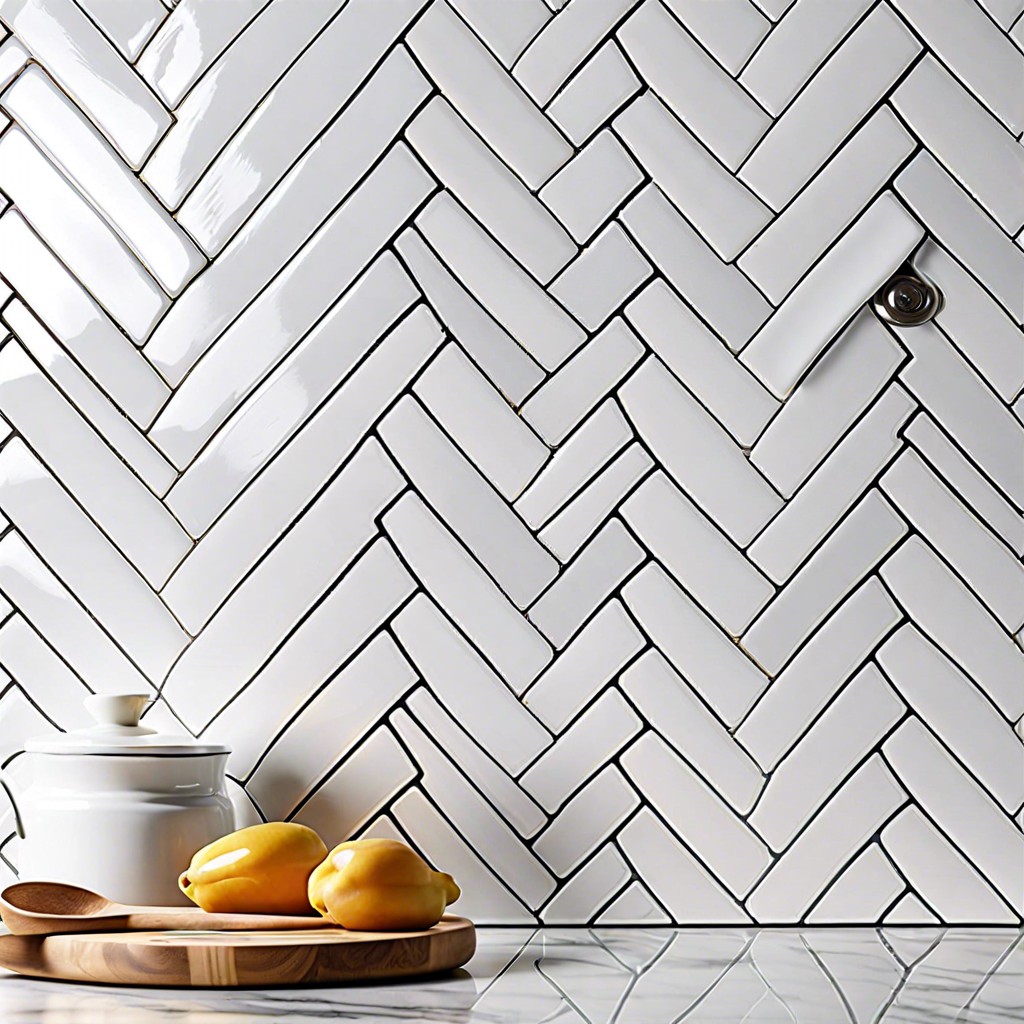 white herringbone pattern tiles