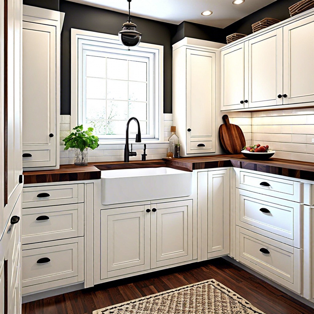 white shaker cabinets with walnut butcher block counters
