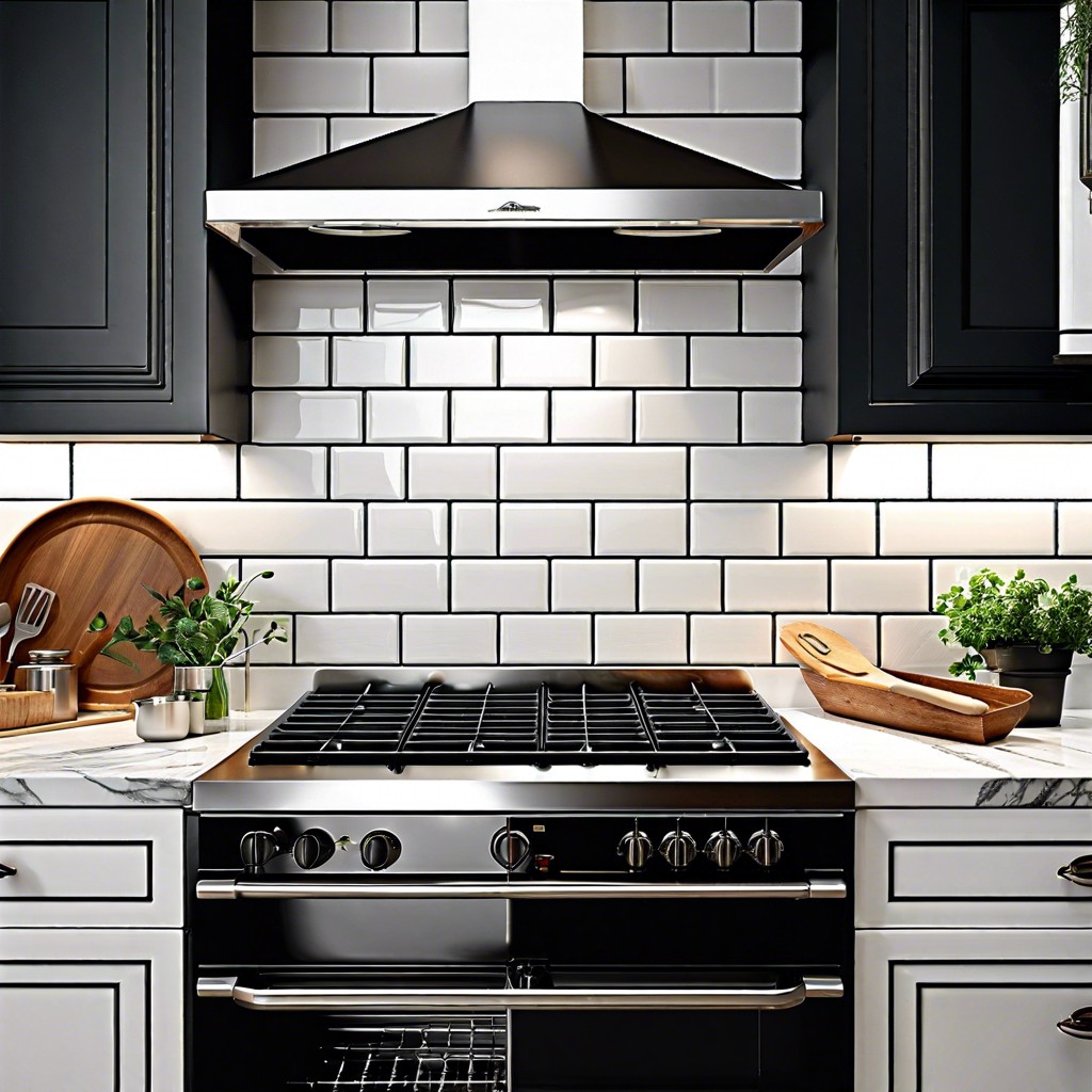 white subway tiles with dark grout