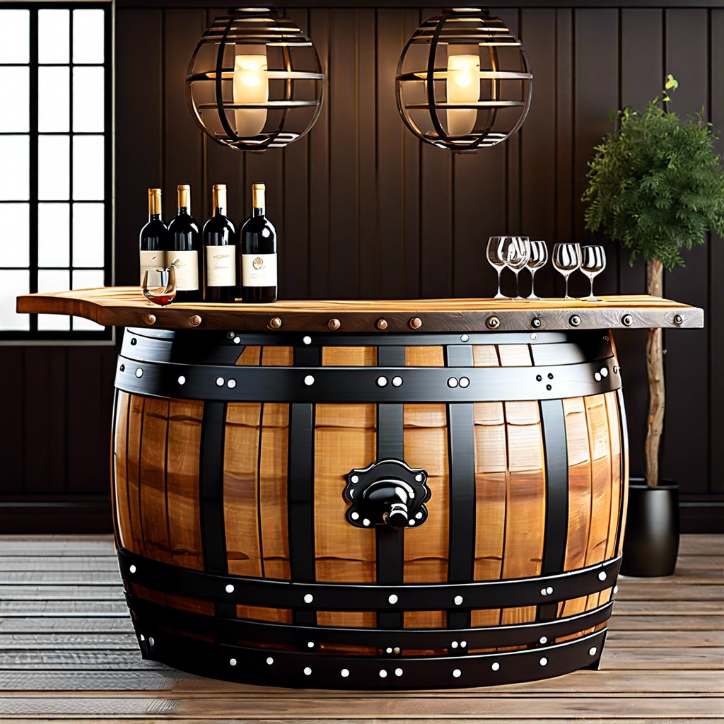 wine barrel bar with rustic charm