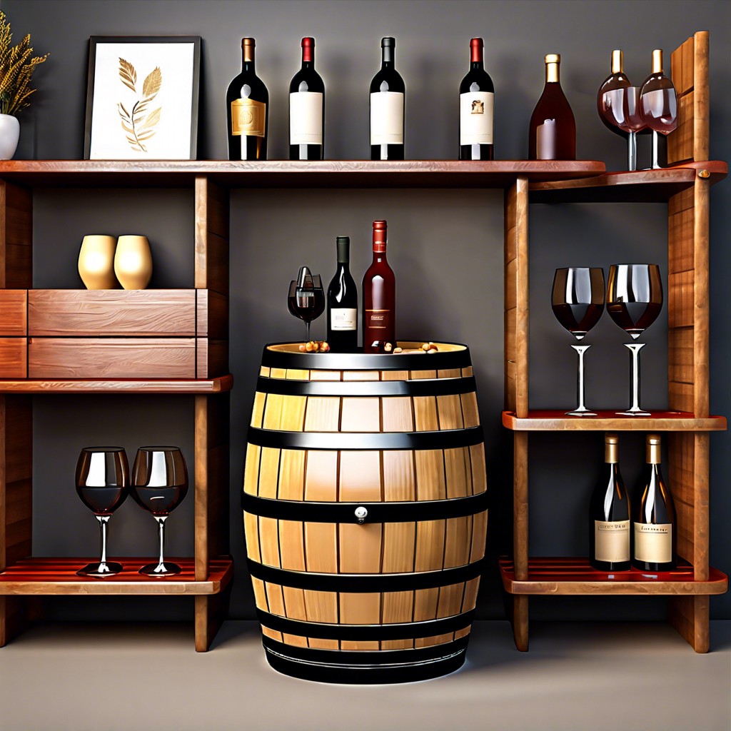 wine barrel with shelves