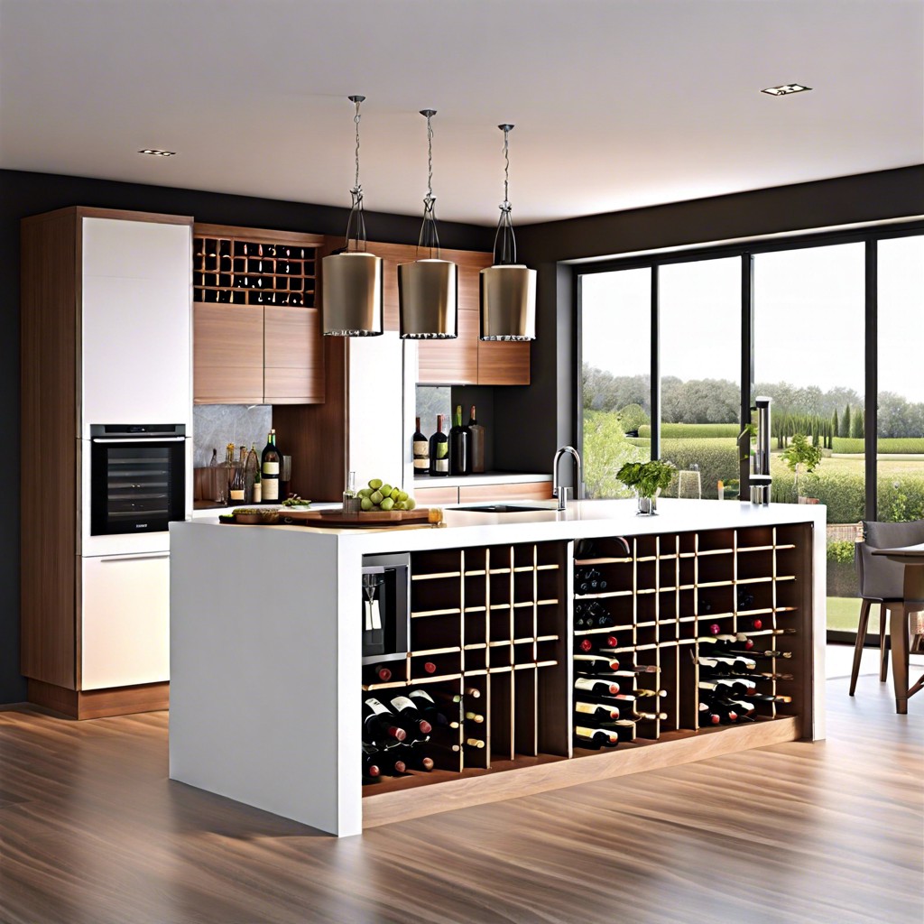 wine rack in kitchen island