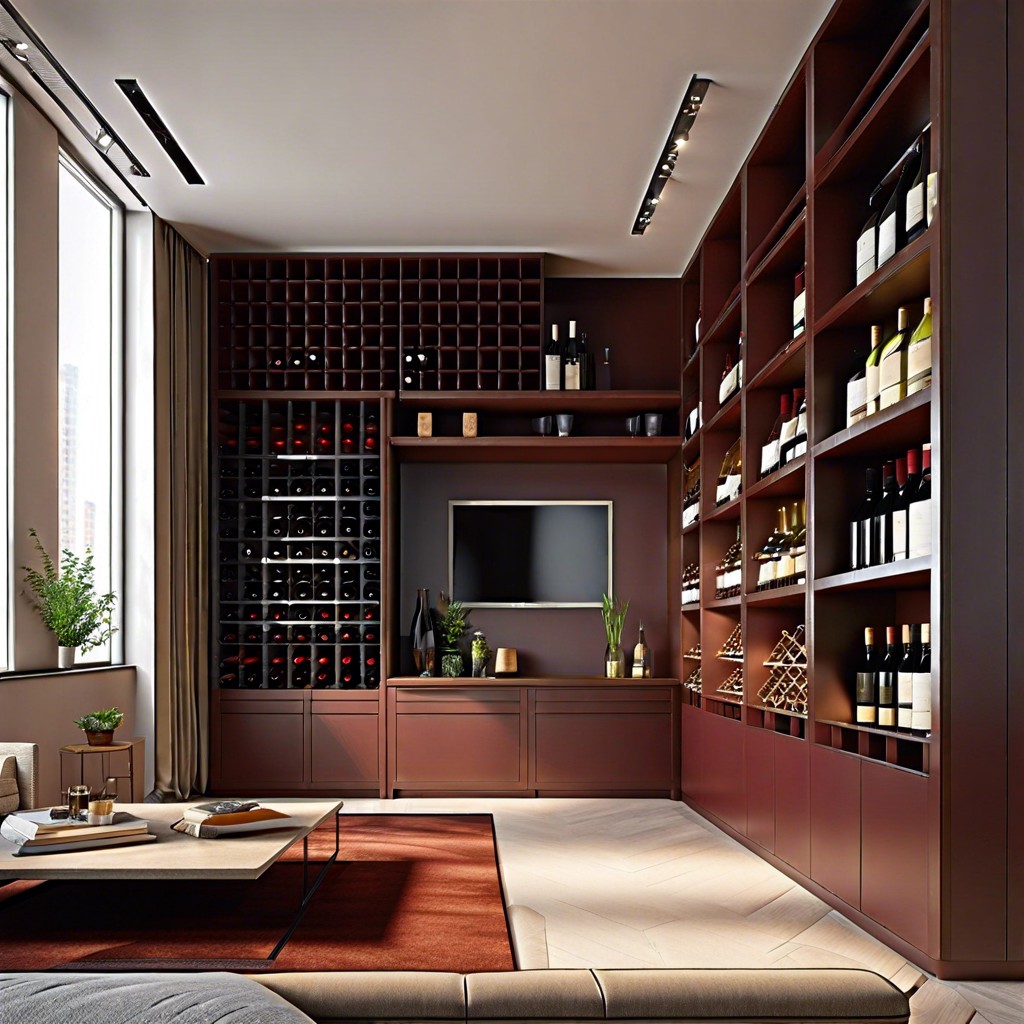 wine rack integrated with bookshelves