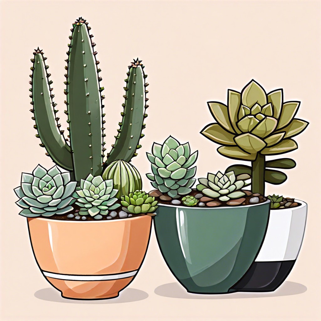 a variety of succulents in chic pots