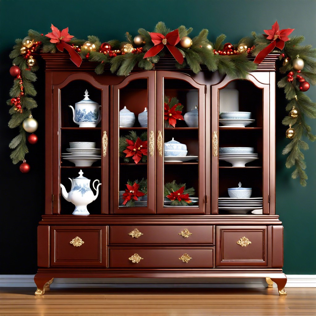 add festive garlands around the cabinet