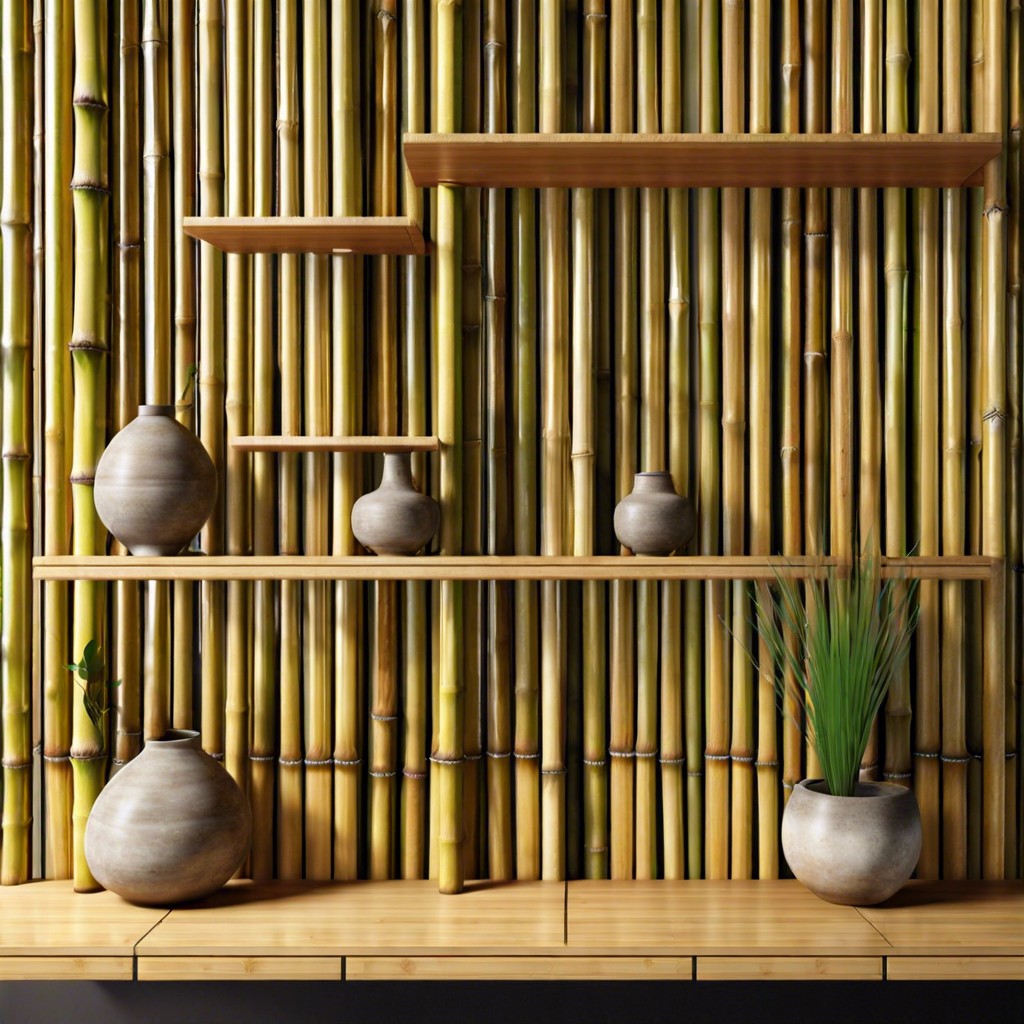 bamboo poles with shelved niches
