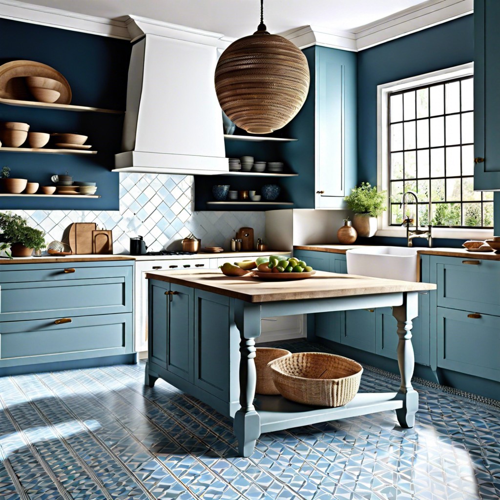 blue patterned floor tiles