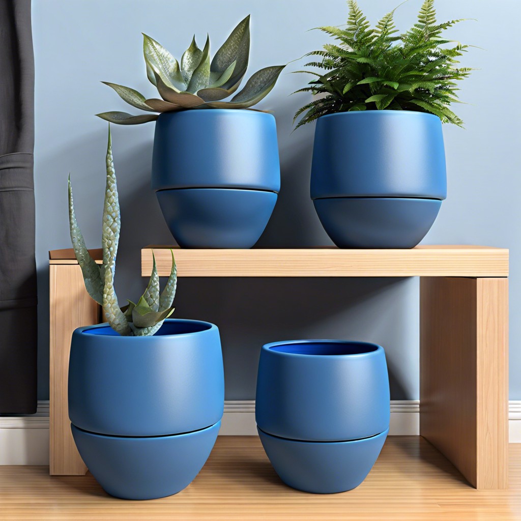 blue plant pots