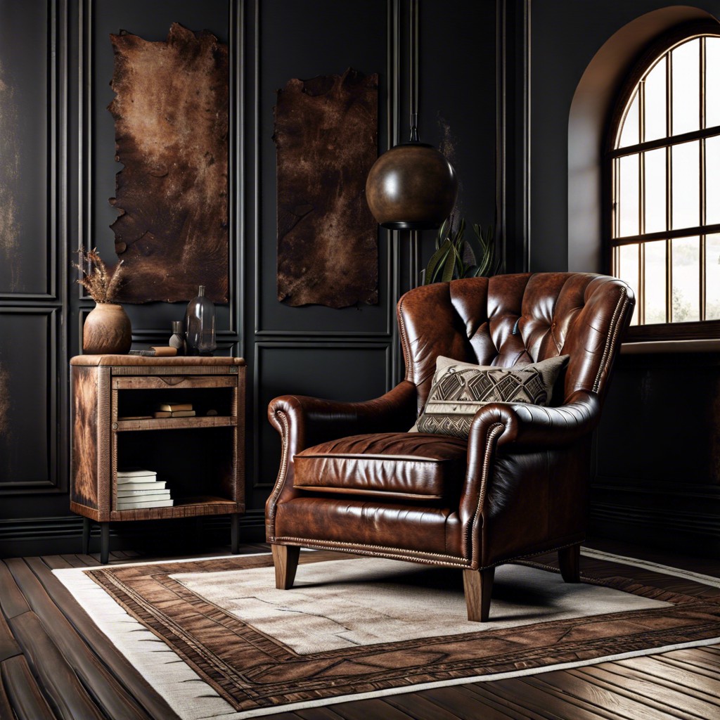 distressed leather armchair