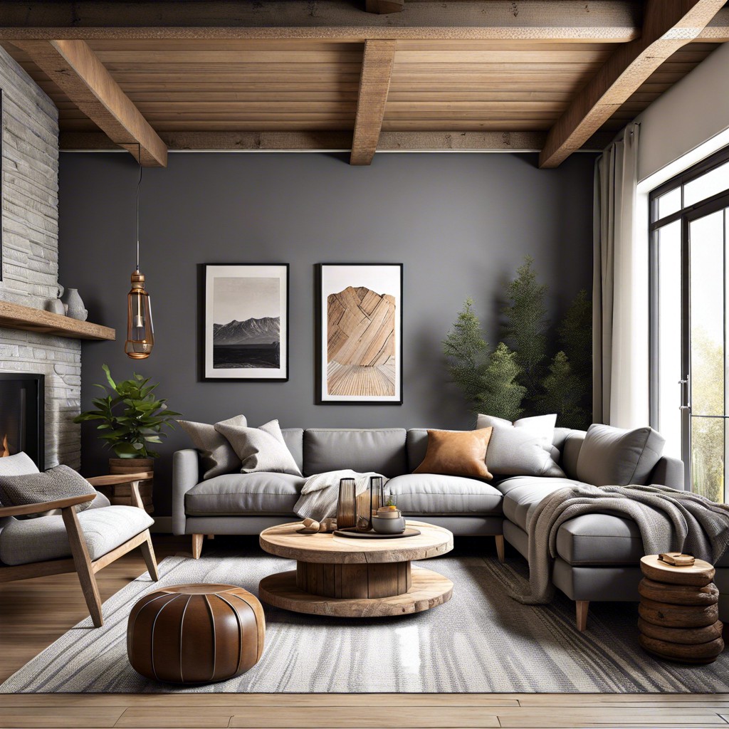 farmhouse feel with distressed wood and neutral tones