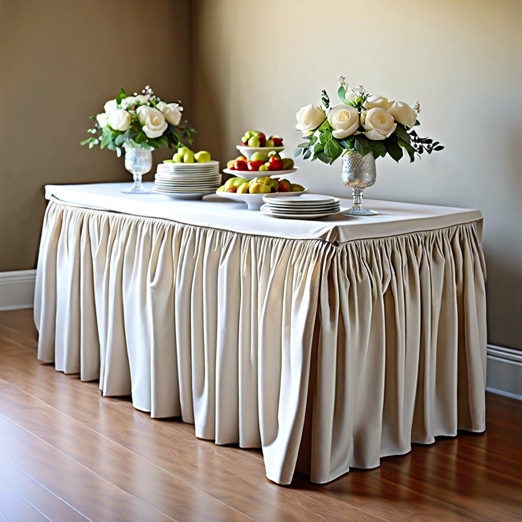 folding table with skirted tablecloth