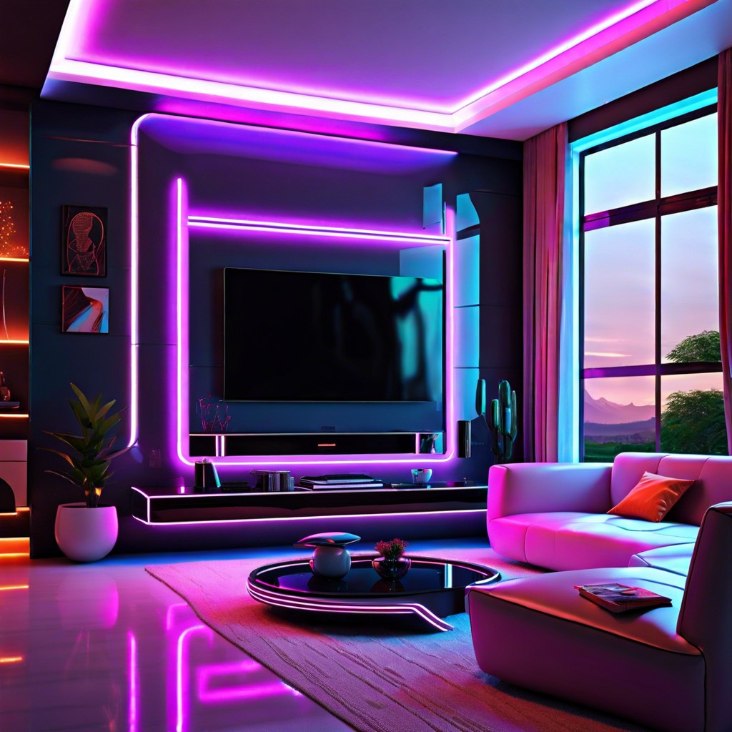 futuristic with sleek lines and neon lights