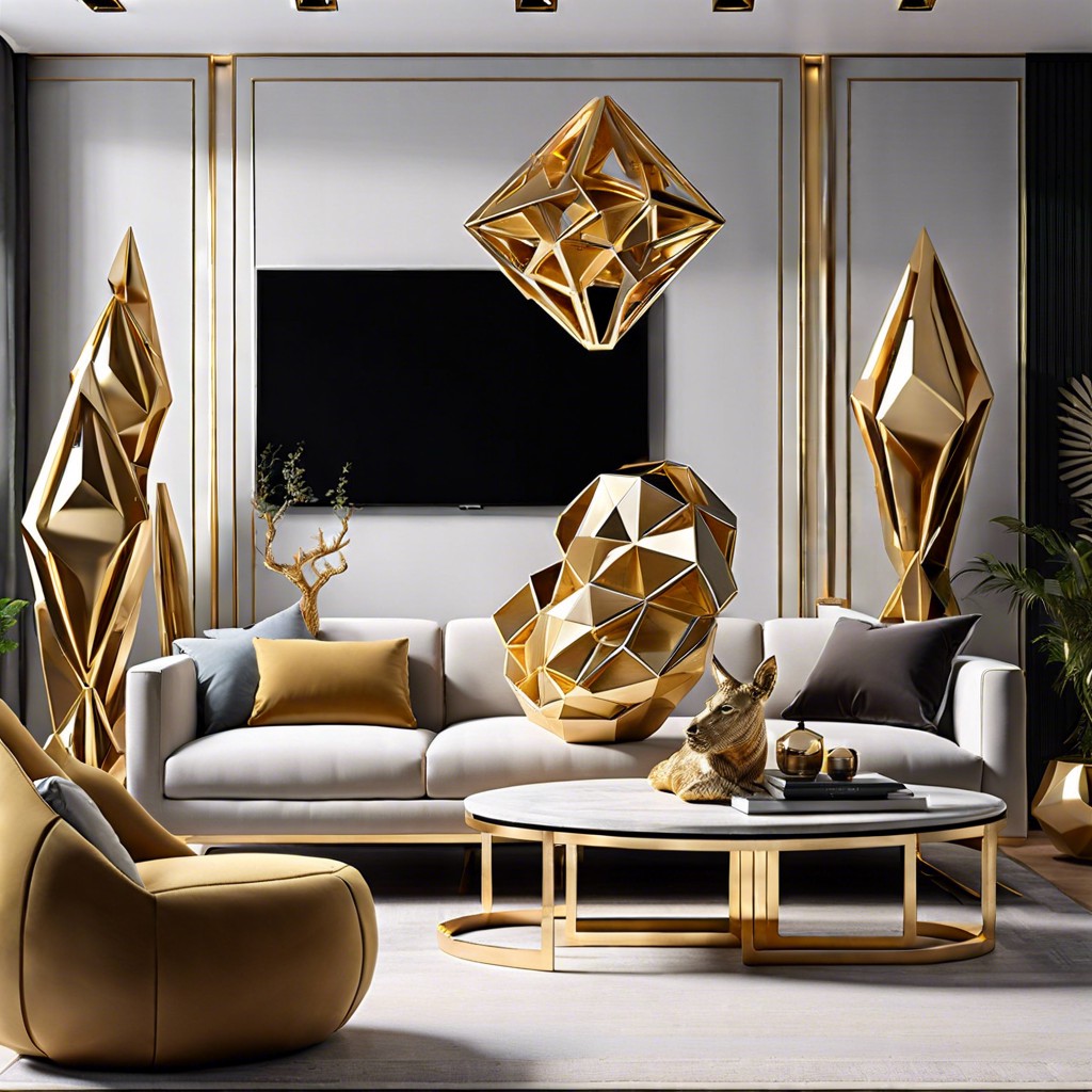 geometric gold or brass sculptures