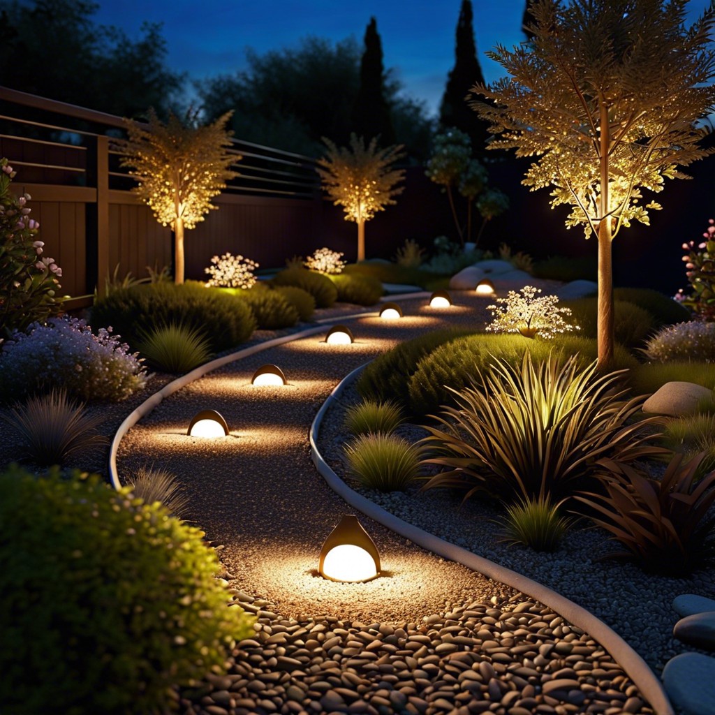 gravel path with solar garden lights