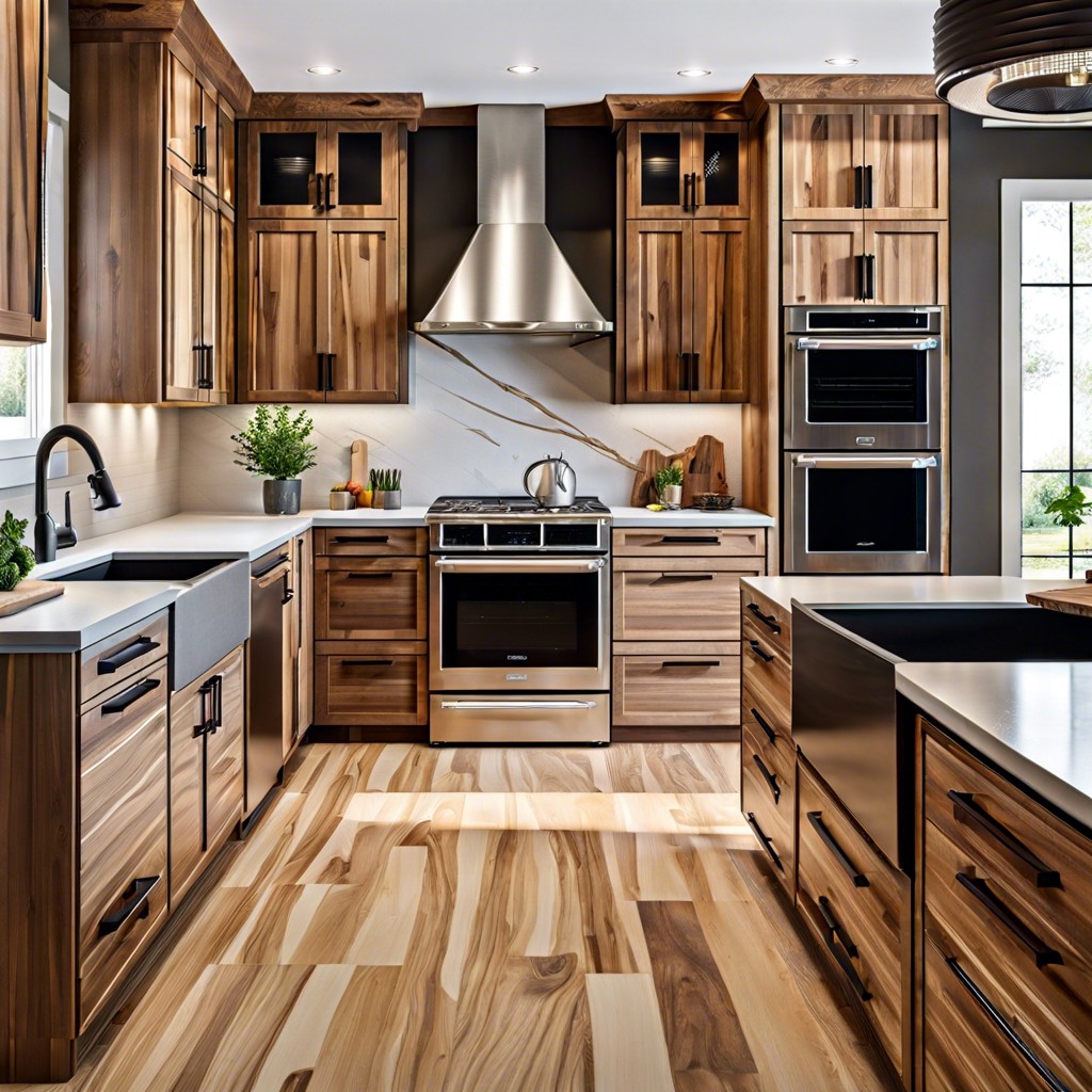 hickory cabinets and an island in contrasting color