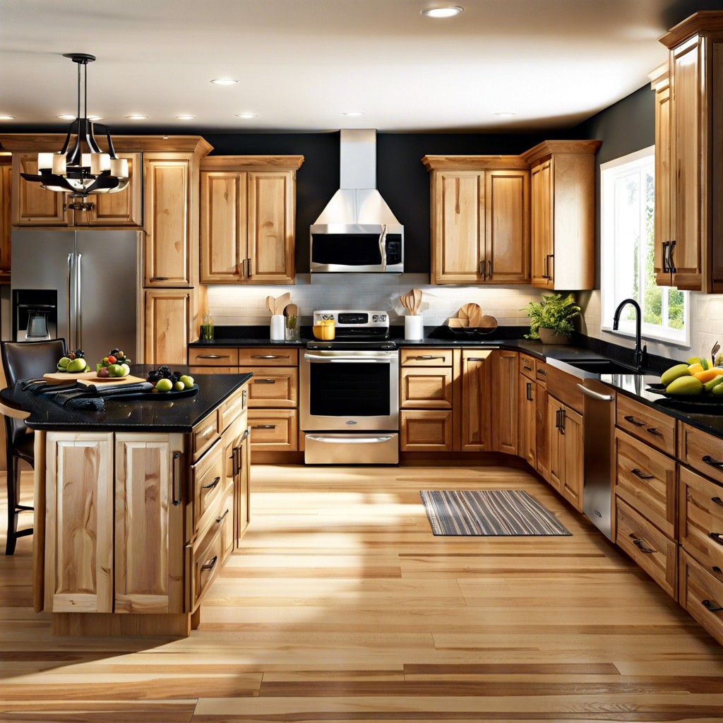 hickory cabinets with black granite countertops