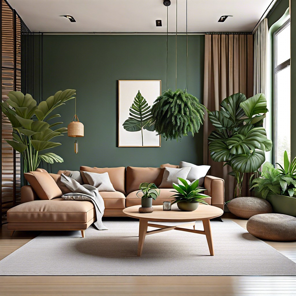 living room centered around an indoor plant arrangement