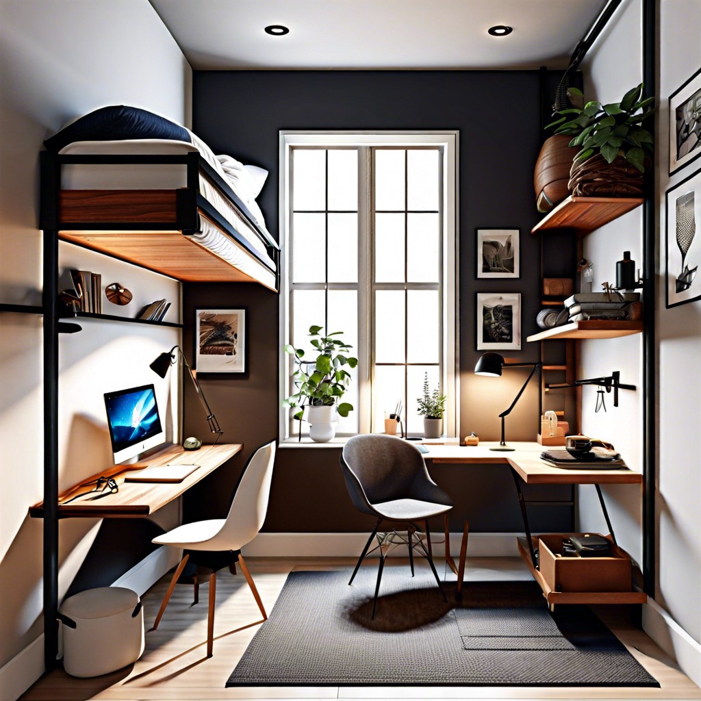 lofted bed with workspace