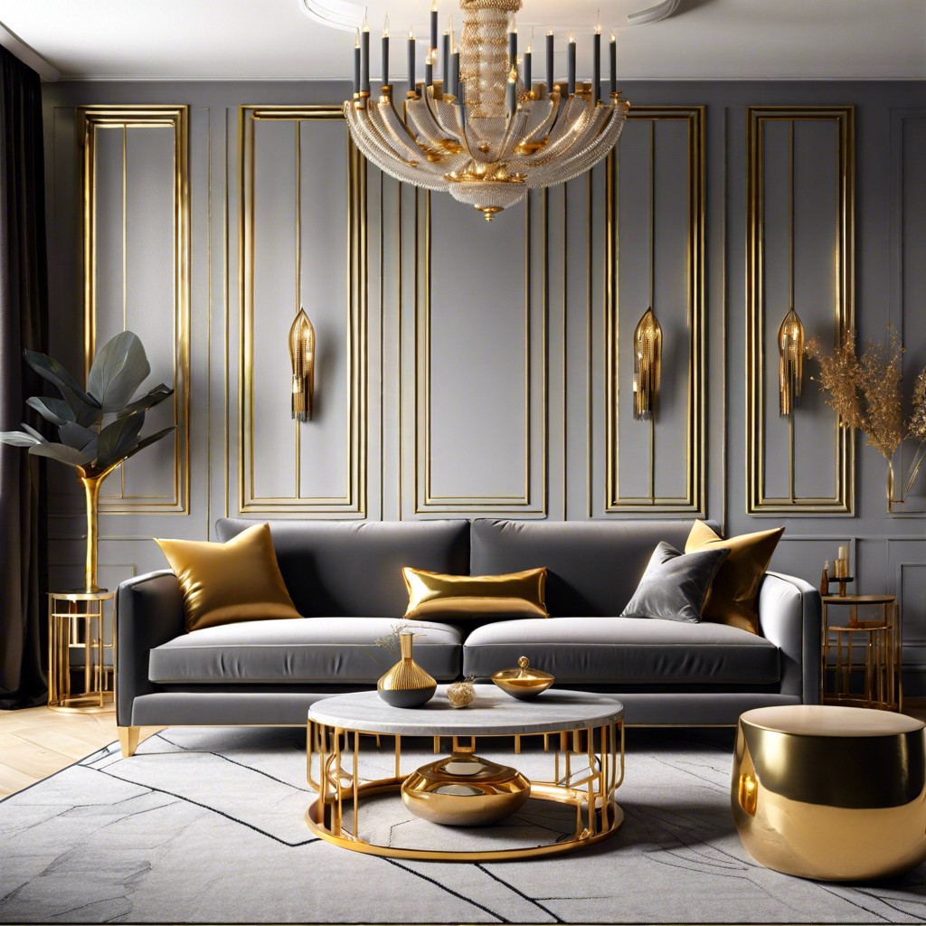 luxe glam with metallic gold accents and plush textures