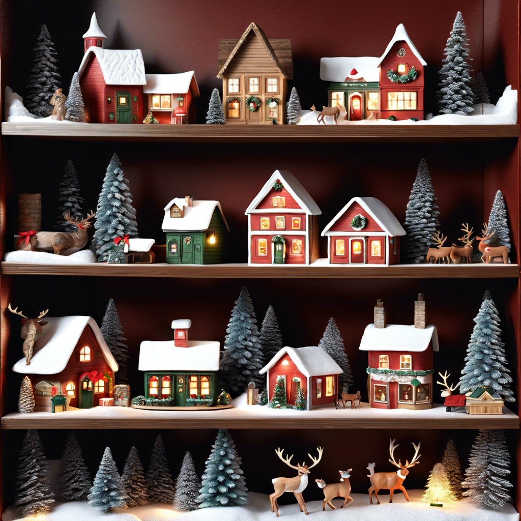 miniature christmas village inside shelves