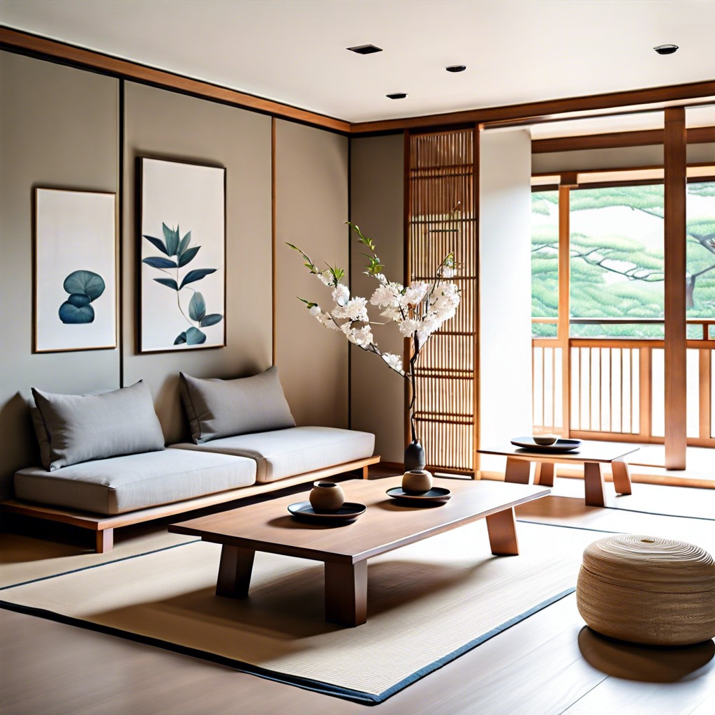 minimalist japanese style low seating and tables