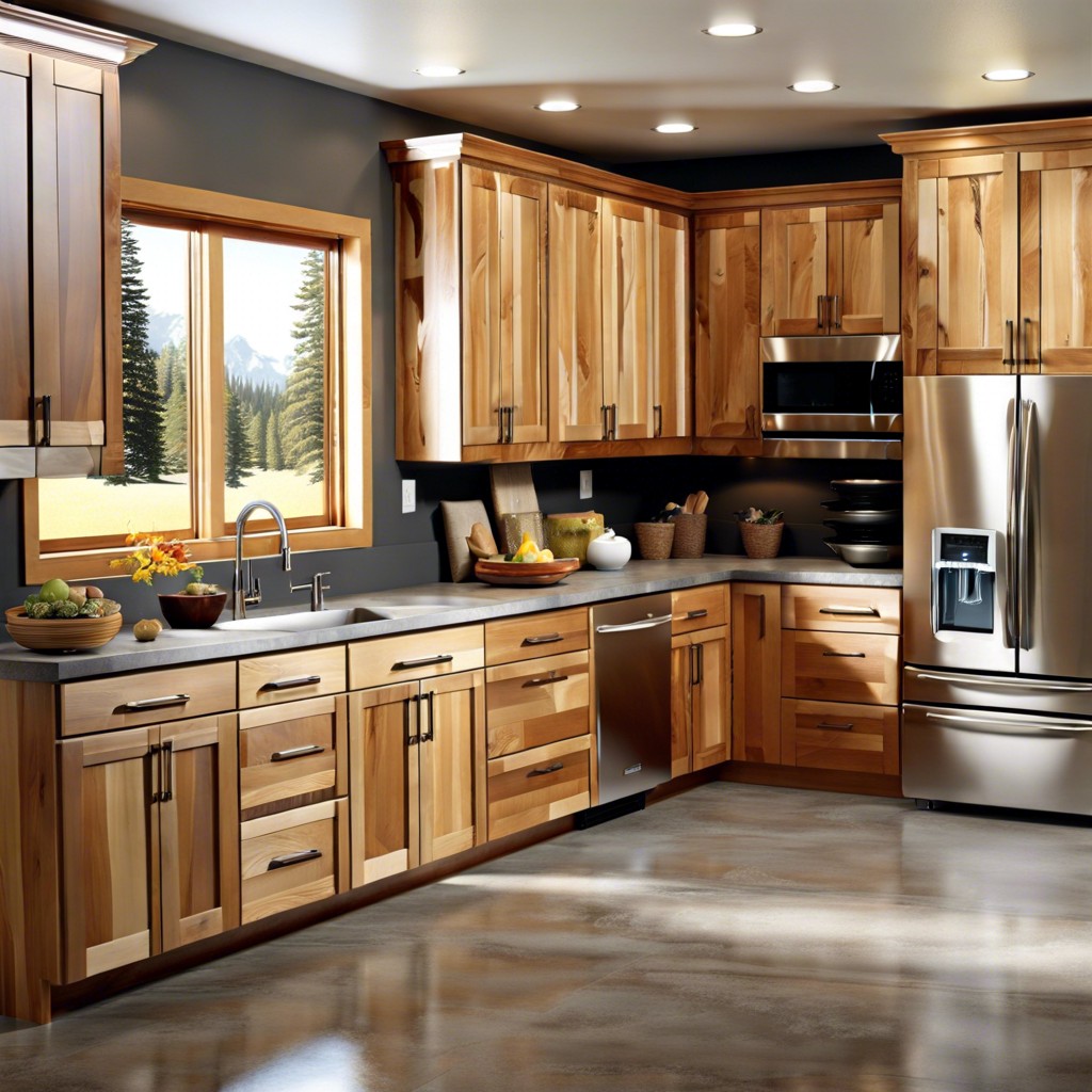modern hickory cabinets and concrete flooring