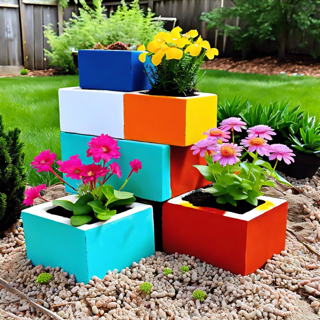 painted cinder block planters