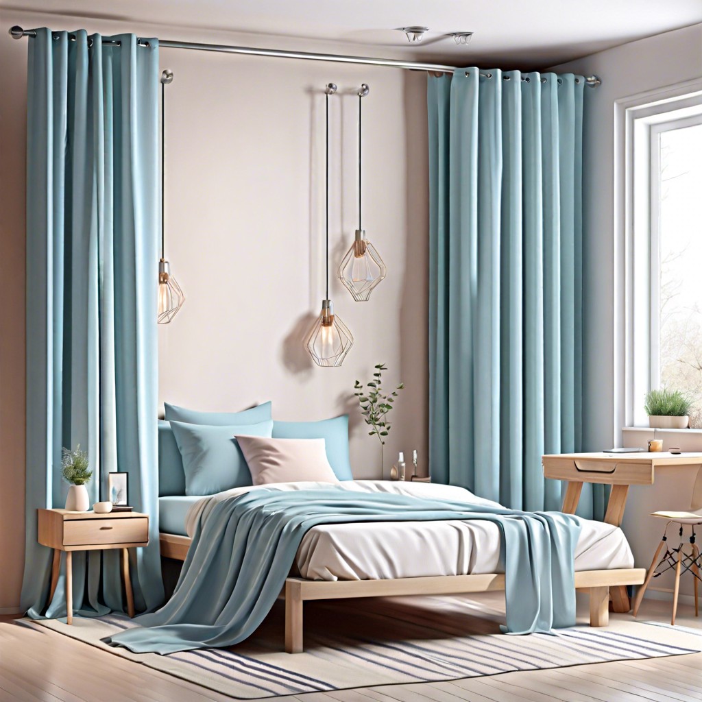 pastel blue curtains