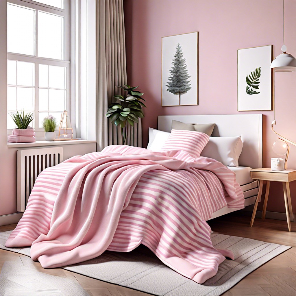 pink and white striped blankets