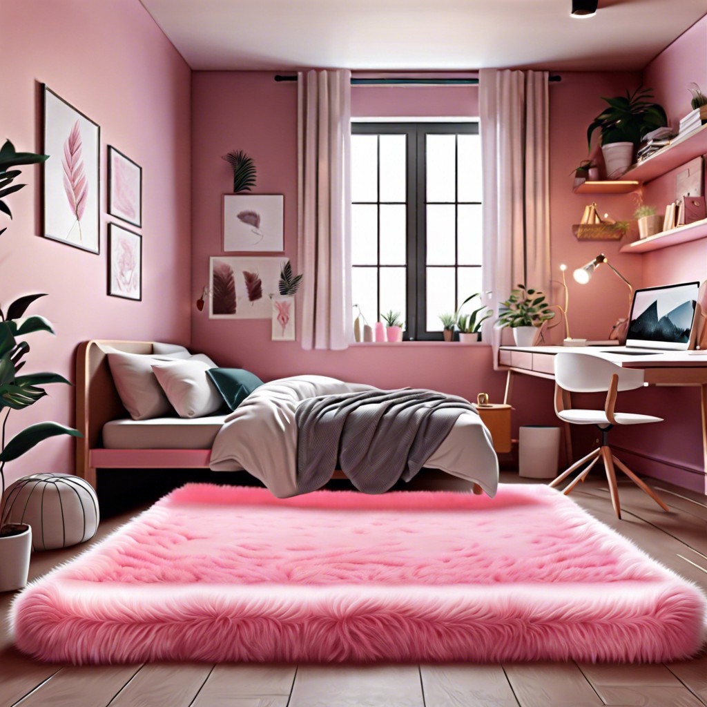 pink fluffy rug